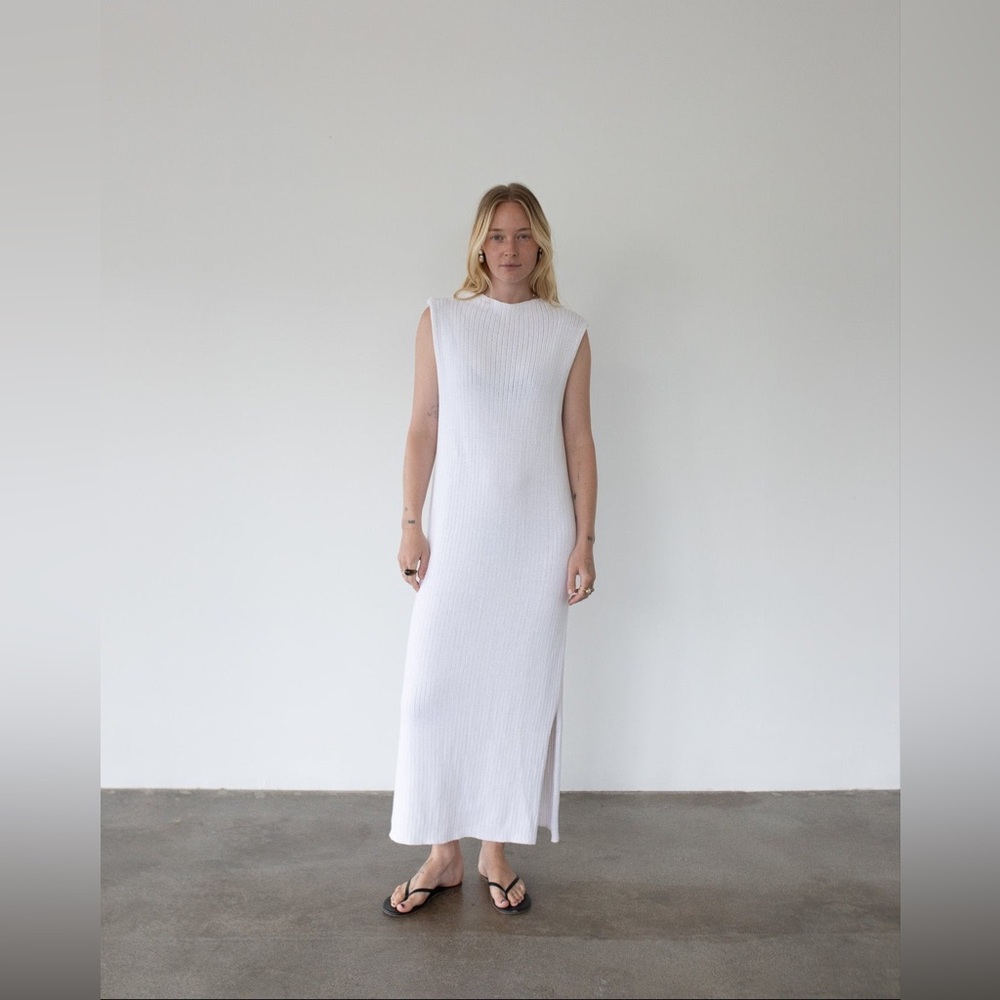 Honest Cotton RIBBED KNIT DRESS One Size White Sleeveless‎